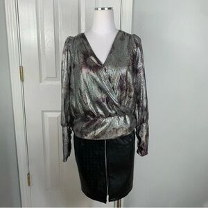 Anthropologie Maison D Amelie Paris Silver Metallic Blouse Size Medium